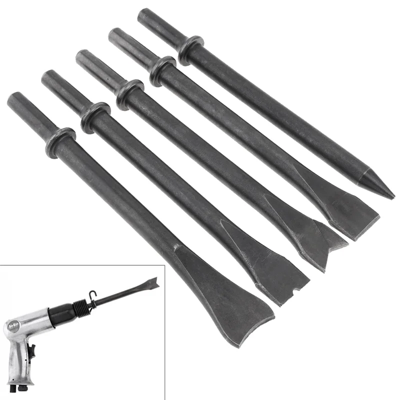 

ABSS-5Pcs/Lot Accessories Kit Hard Steel Solid Long Air Chisel Impact Head Support Pneumatic Tool For Cutting / Rusting Removal