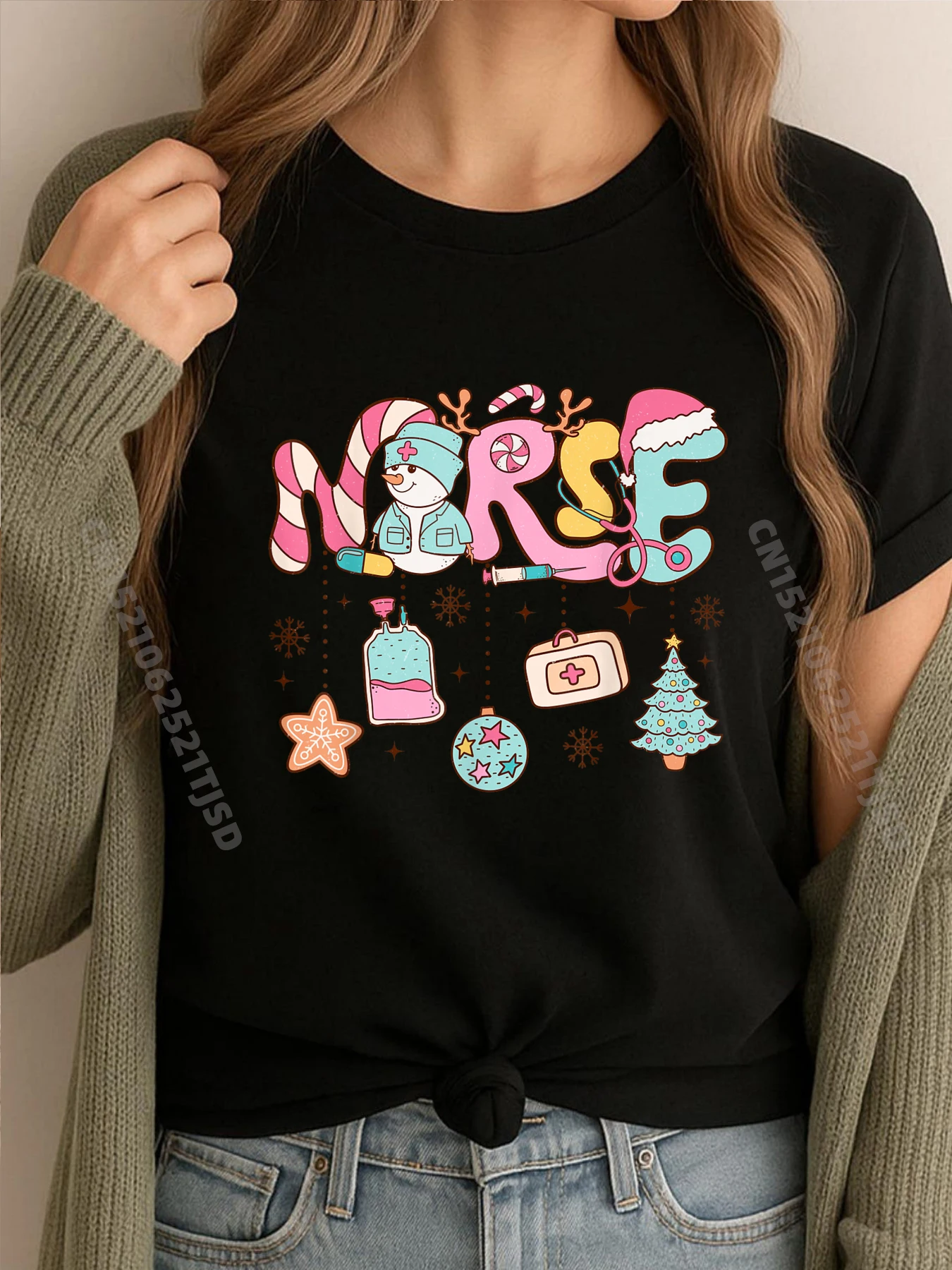 

Рождественский стетоскоп для медсестры, крутые рождественские пижамы, хлопковые футболки с рисунком, футболка на заказ, большой размер, корейский размер