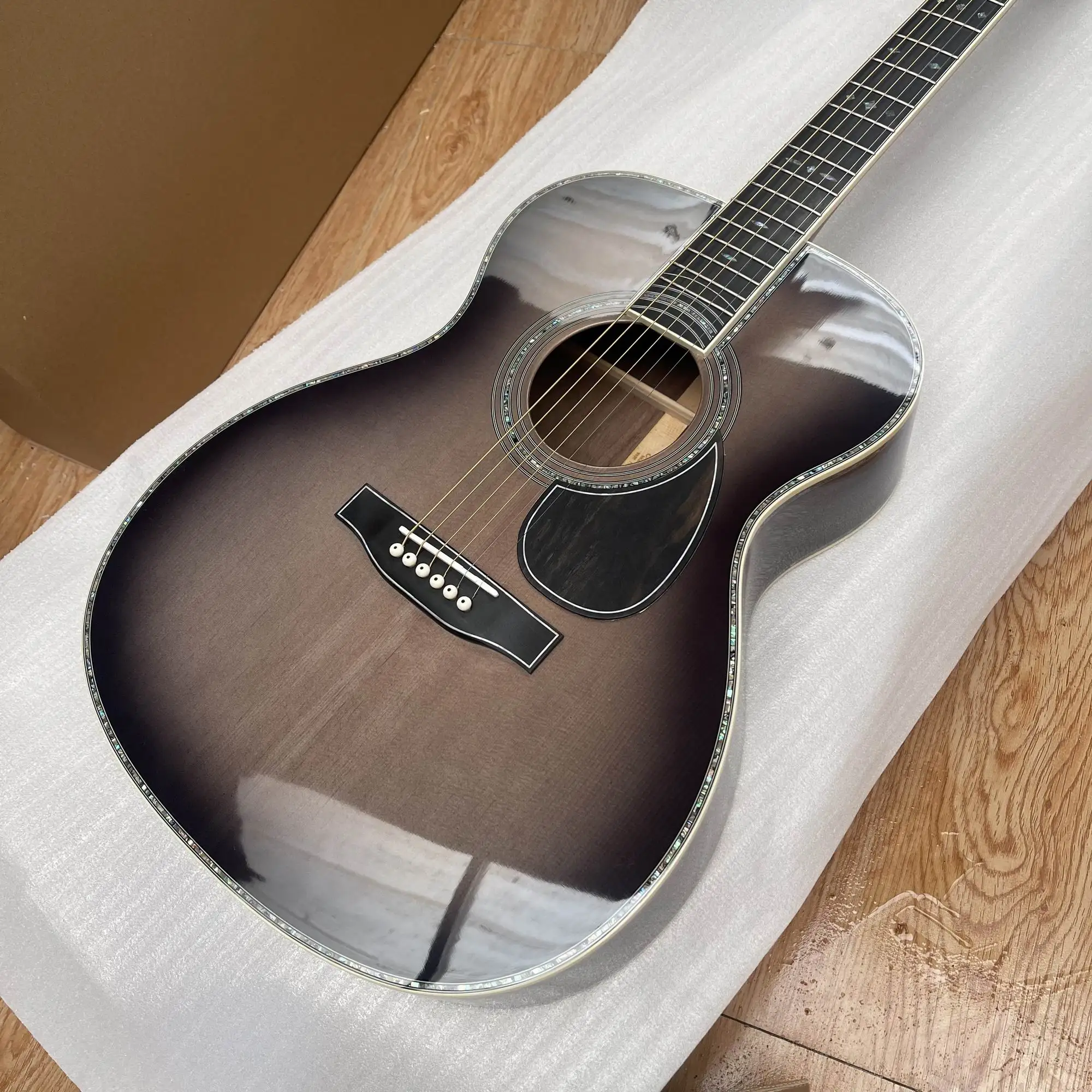 New 41# D45 Acoustic Guitar Solid Spruce Top Real Abalone Inlay/Binding Bone Nut/Saddle In Grey Burst  Silver Burst 241209