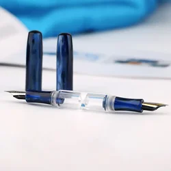 PENBBS-pluma estilográfica de resina 469, almacenamiento de tinta de doble punta transparente, punta fina de iridio de 0,5mm con caja para escritura de negocios y oficina