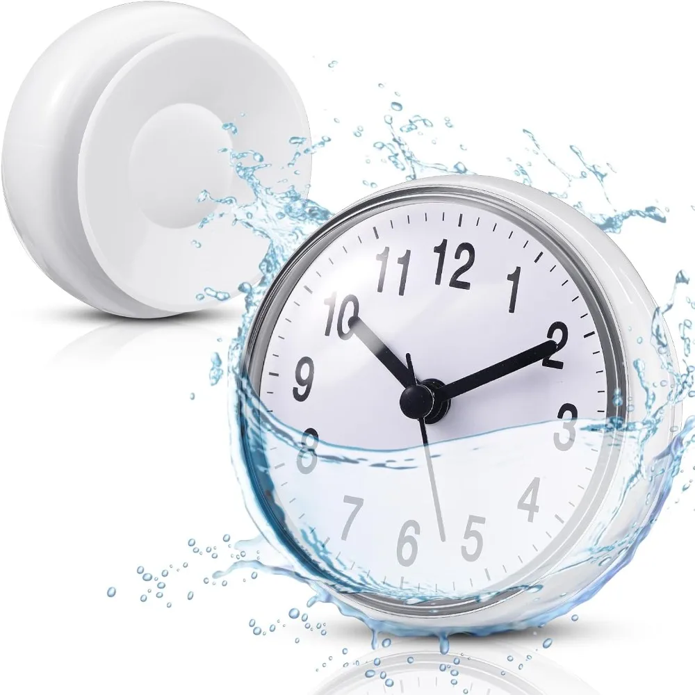 

Waterproof bathroom clock, small digital white shower clock with easy to read dial