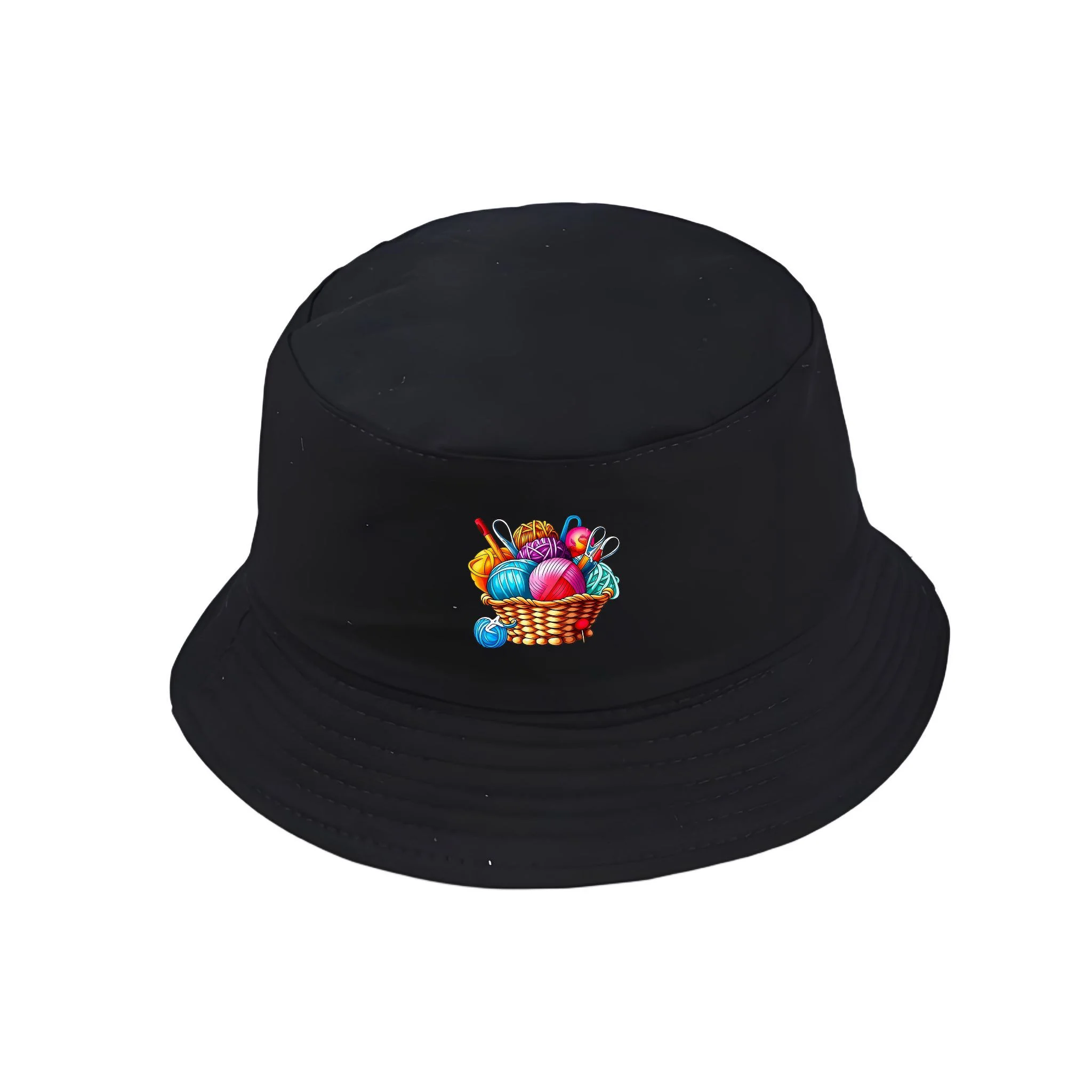 Bucket Hat Knitted Cotton Fisherman Hat Vintage Y2K Style Colorful Yarn Print Casual Packable Bucket Cap Classic Summer Outdo