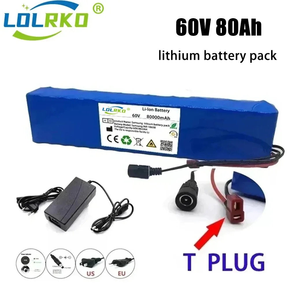 

Scooter 18650 Lithium Ion E-Bike Battery Pack New 60V 80000mAH Electric Bike 80Ah 16S2P With BMS + 67.2V Charger