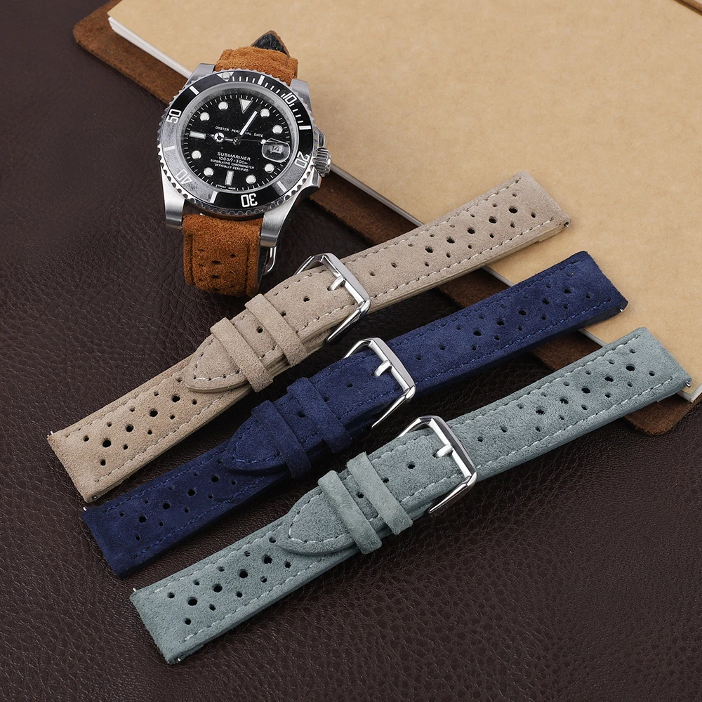 New Vintage Suede Leathetr Watch Strap 18mm 20mm 22mm 24mm Handmade Watchband Blue Brown Replacement Belts for Watch Accessories