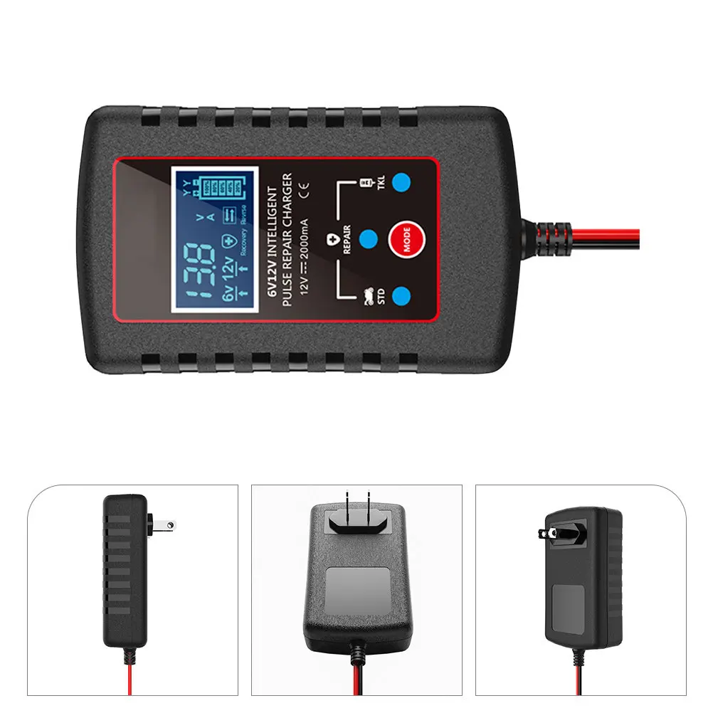 

Профессиональное зарядное устройство 6В/12В с функцией восстановления и режимом остановки зарядки, высокопроводящие зажимы типа «крокодил»