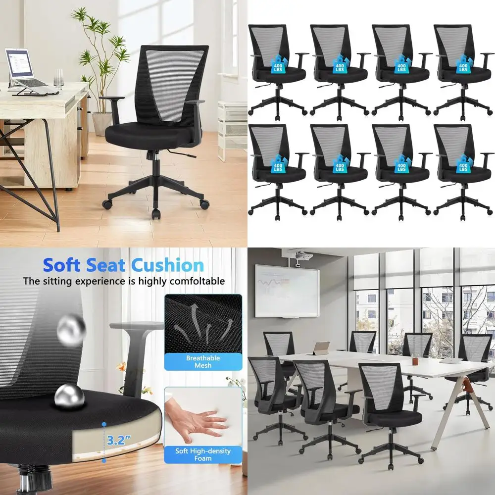 

Эргономичное сетчатое поворотное кресло с подлокотниками для домашнего офиса, усиленное, черное, 8 штук в упаковке