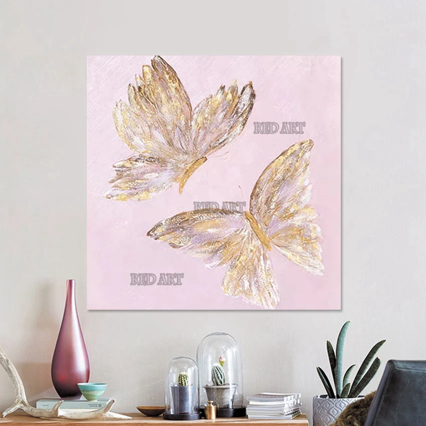 

Современная Роскошная Настенная Картина Большого Размера Фрески Искусство Спальня Настенный Декор Золотая Фольга Бабочки Холст Картина Искусство Для Украшения
