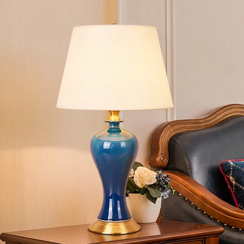 

Ceramic Table Lamp Bedroom Bedside Lamp Living Room Study Decorative Table Lamp Copper Designer