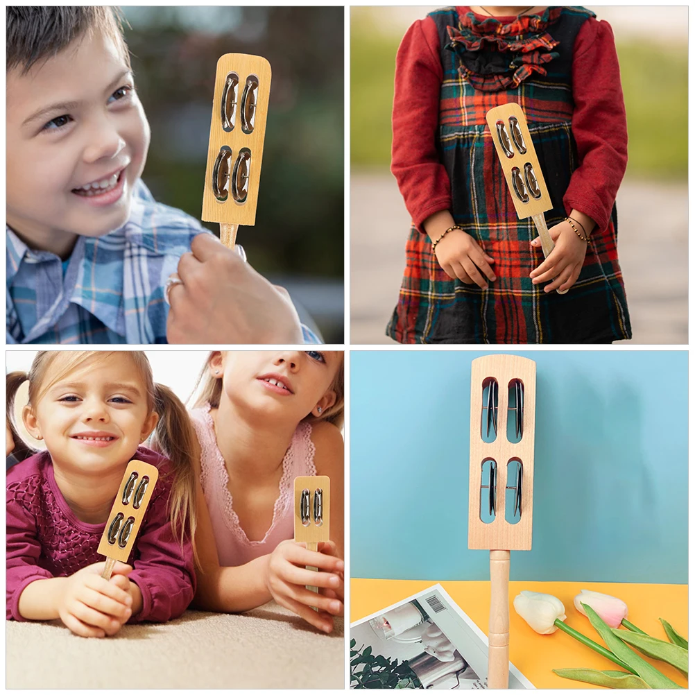 

2 Pcs Bellboard Cymbal Teaching Tool Hand Jingle Bells Kids Percussion Instruments Wooden Musical for Stainless Steel