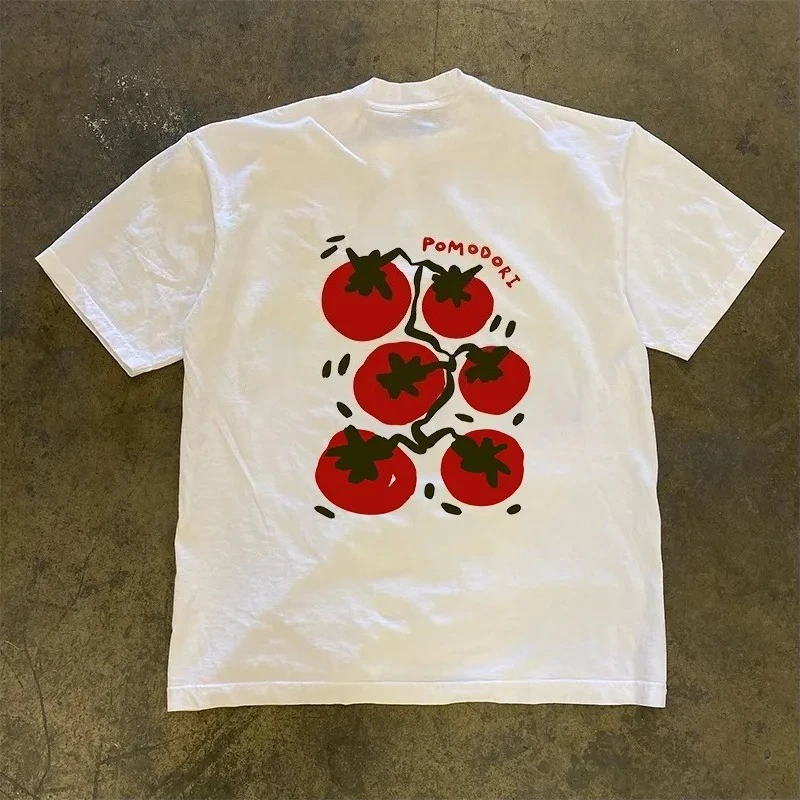 2026 New Pure Interesting Tomato Print Super Elastic Casual Short-Sleeved Women's Daily Tops Breathable Graphic T Shirts Fashion