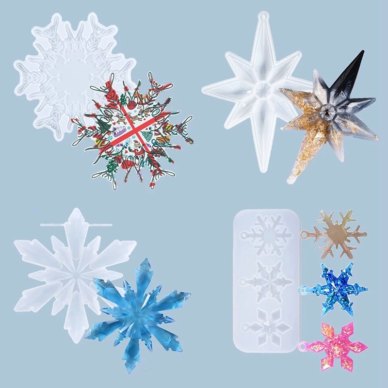 4 шт. рождественские формы из смолы, силиконовые формы для изготовления ювелирных изделий, форма для снежинок, украшения, кулон, ожерелье, серьги, подставка