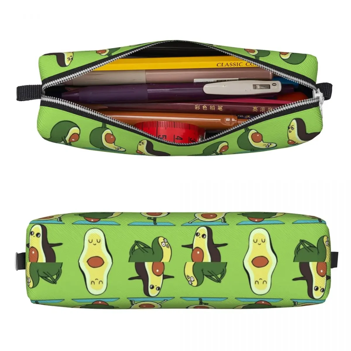 Fun Avocado Yoga Green Pencil Cases Pencilcases Pen Box for Student Large Storage Bag School Supplies Gift Stationery