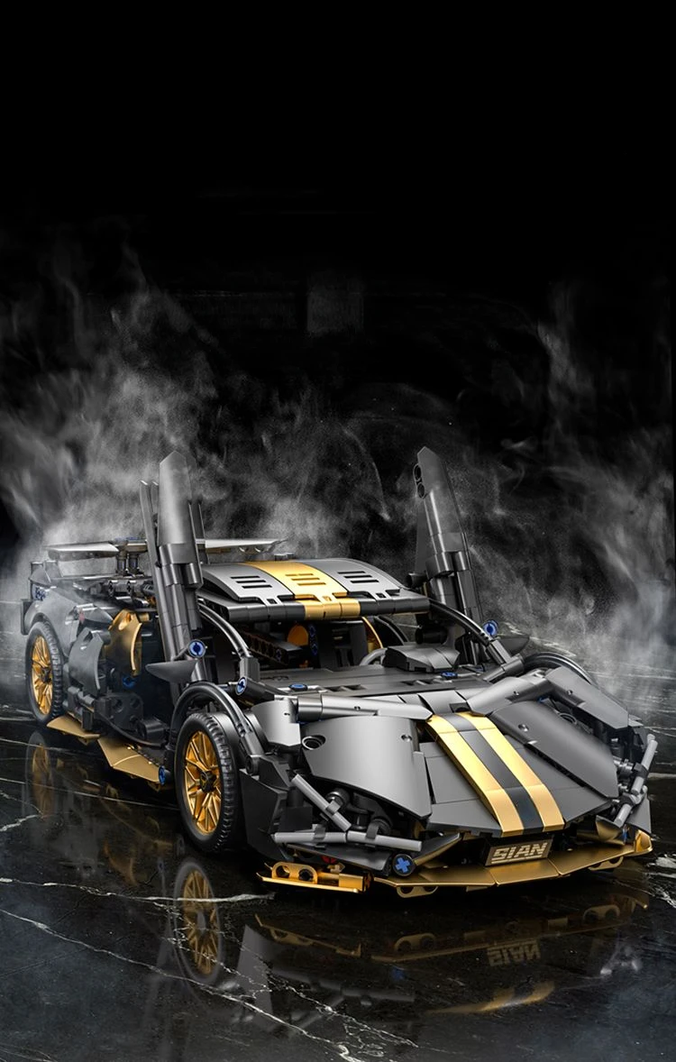 Technology 1:14 Black Supercar Racing Building Blocks Assembled Brick Car Toy Gift for Boys Birthday Present