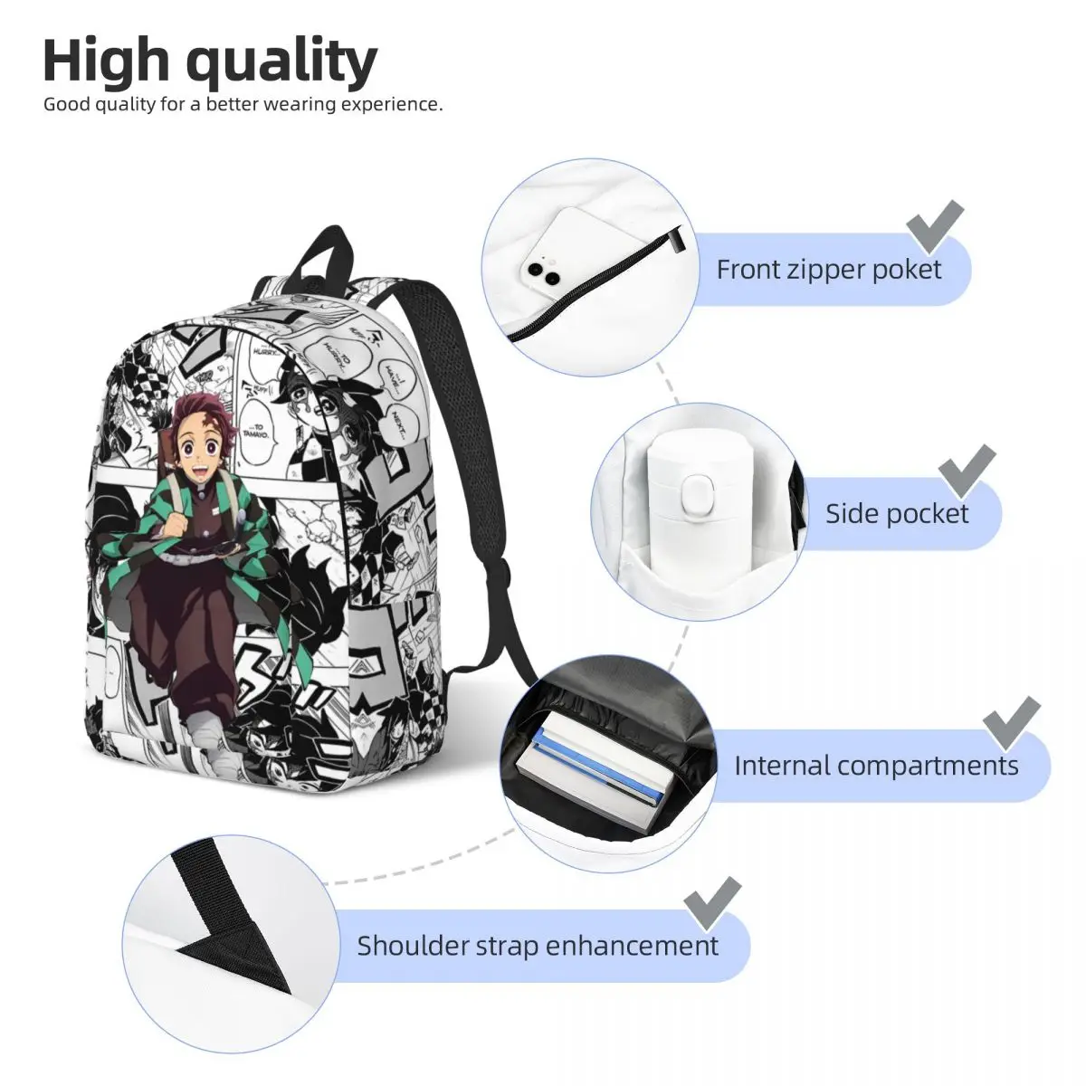 Demon Slayer Tanjiro Kamado Anime Backpack for Student School Bookbag Daypack Preschool Kindergarten Bag Gift