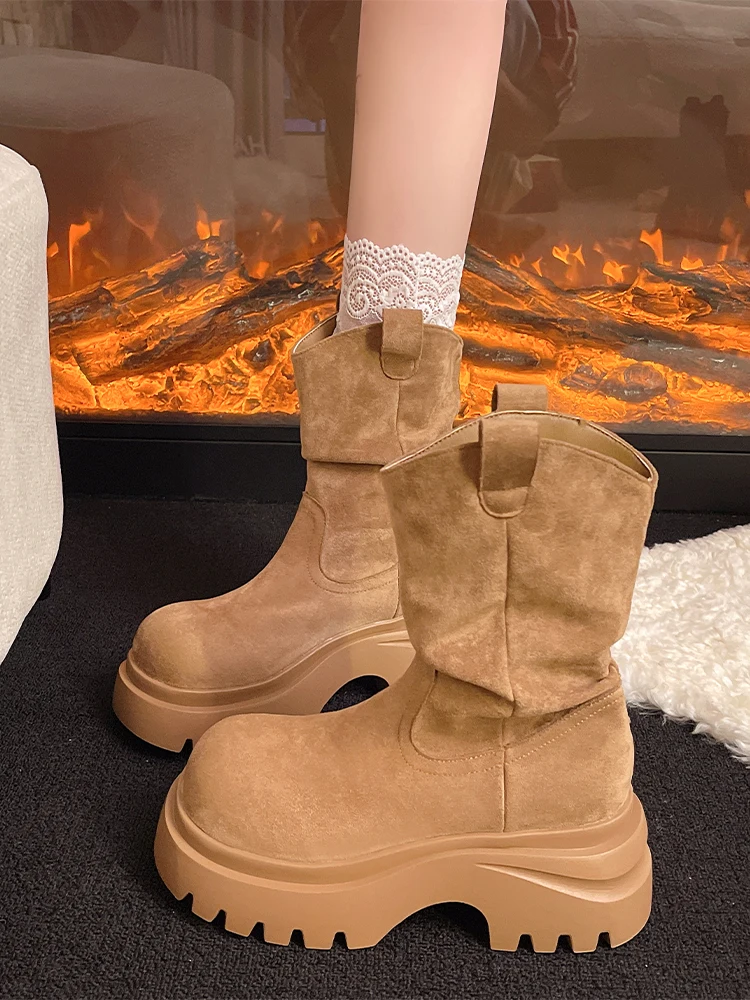 

Retro ort Boots Women's 2025 Autumn New V-notch Western Sta Boots Mella Thi Bot Heightening Versatile Slim Boots