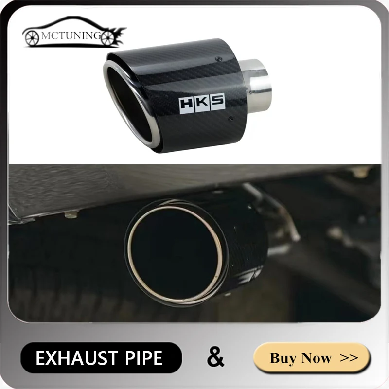 

1 PC Custom HKS Carbon Fiber Exhaust Pipe For Universal Car OUT 127MM 304 Stainless Steel Glossy Black Muffler Tip Tail Throat