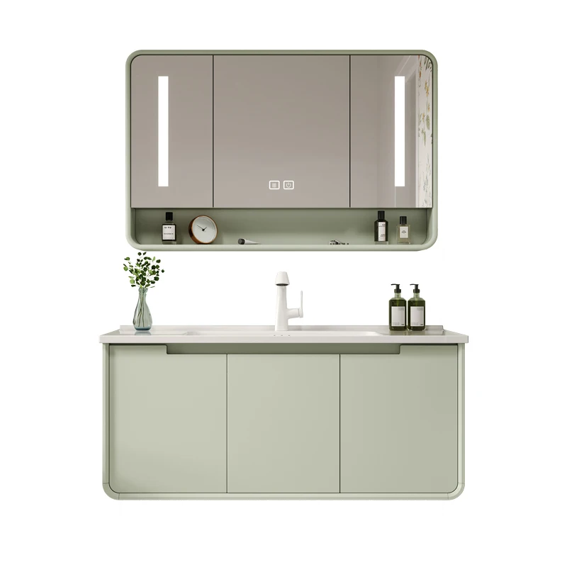 

Light luxury oak bathroom ceramic integrated basin face wash basin cabinet combination