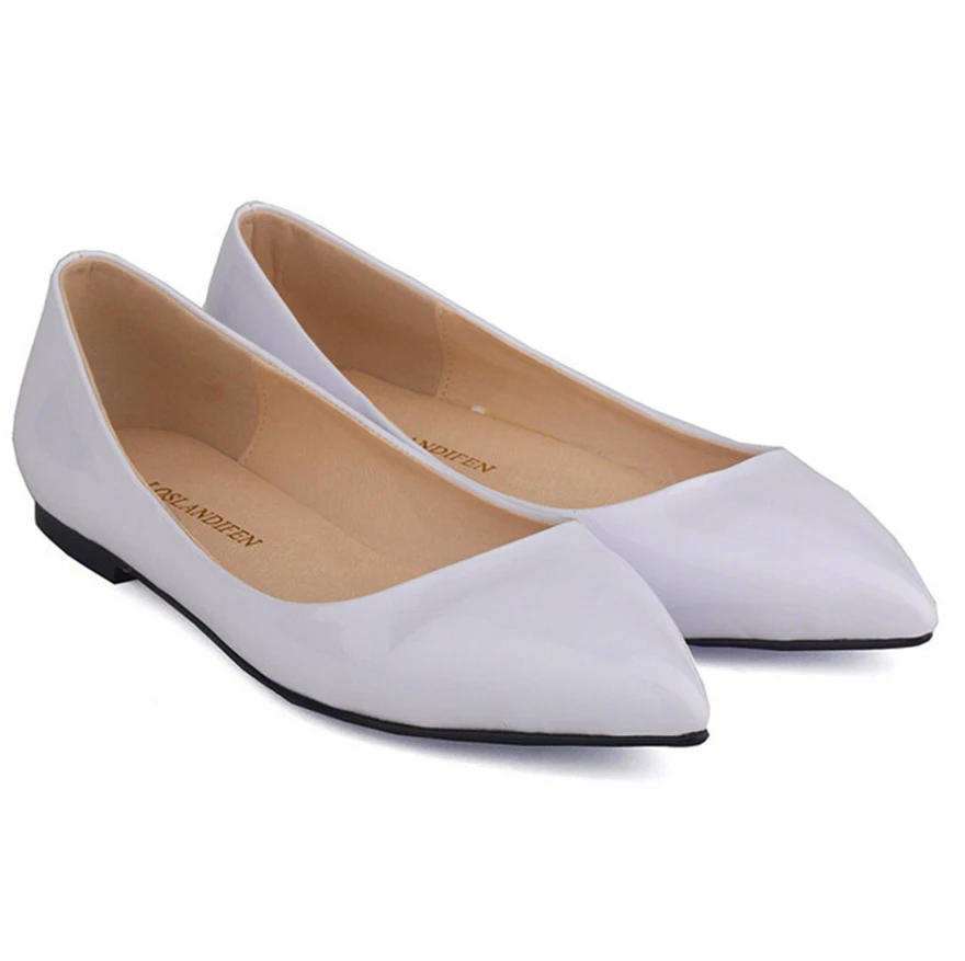 LOSLANDIFEN Shoes 2024 Elegant Work Ladies Shoes Patent Leather Slip On Women Flats Pointy Toe Candy Color Causal Footwear Woman