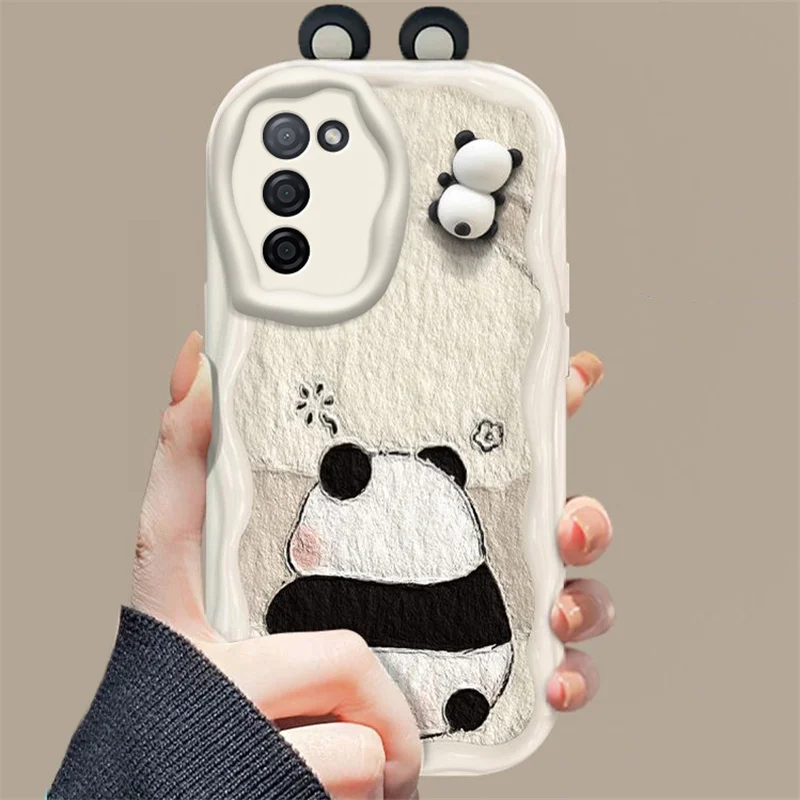 3D Cartoon Panda Bear Ear Wave Phone Case For Samsung Galaxy A54 A53 A14 A24 A33 A73 A34 A13 A23 A15 A05 A05 Soft Silicone Cover