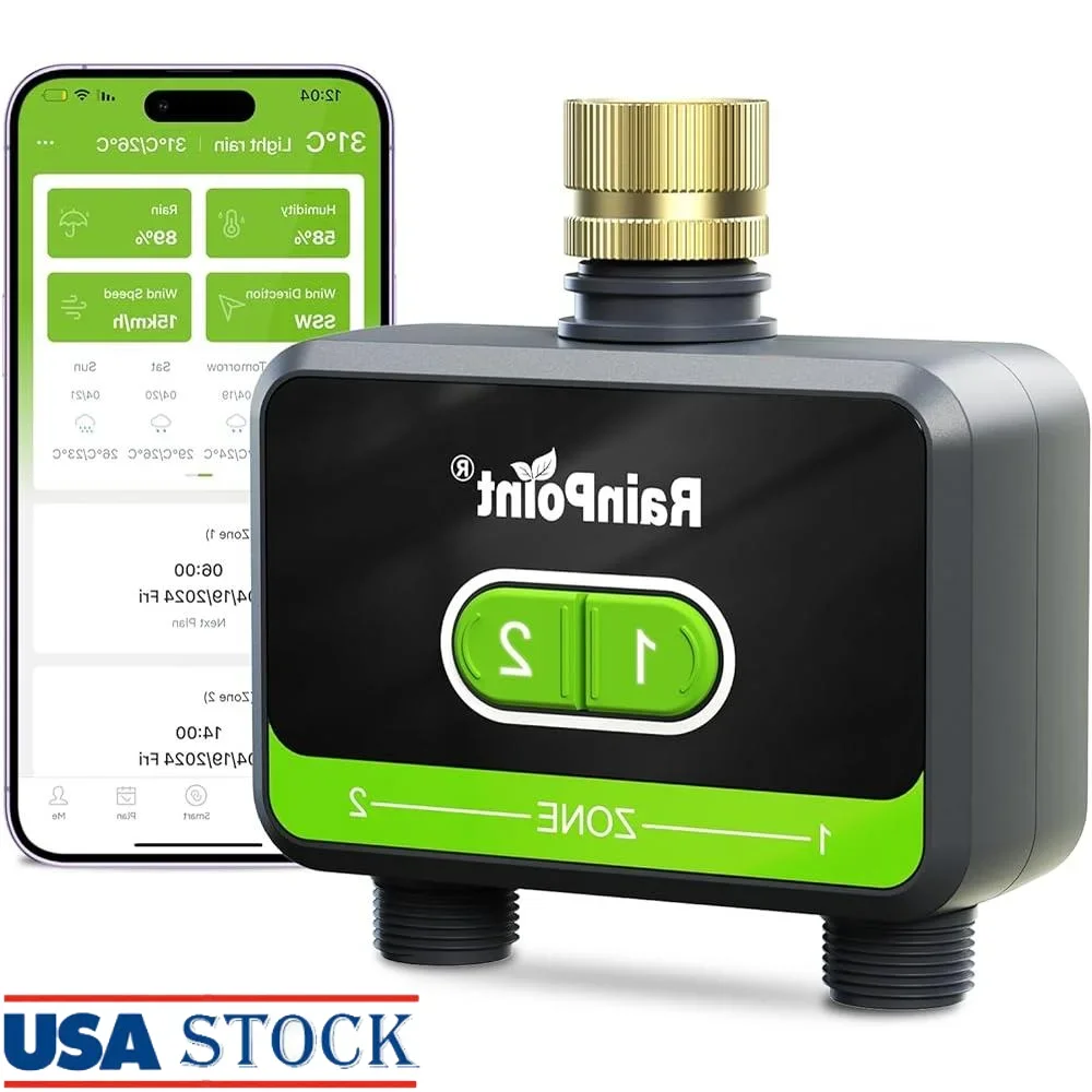 Smart Garden Hose Timer Bluetooth Sprinkler Timer with Rain Delay Automatic 2 Outlet Wireless Watering Scheduler Efficient