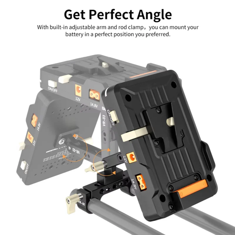 A73E-VP1 V-Mount Plate With PD 14.8V, 15MM Rod Clamp, Standard V Battery V-Lock Plate Adapter For Professional Videography