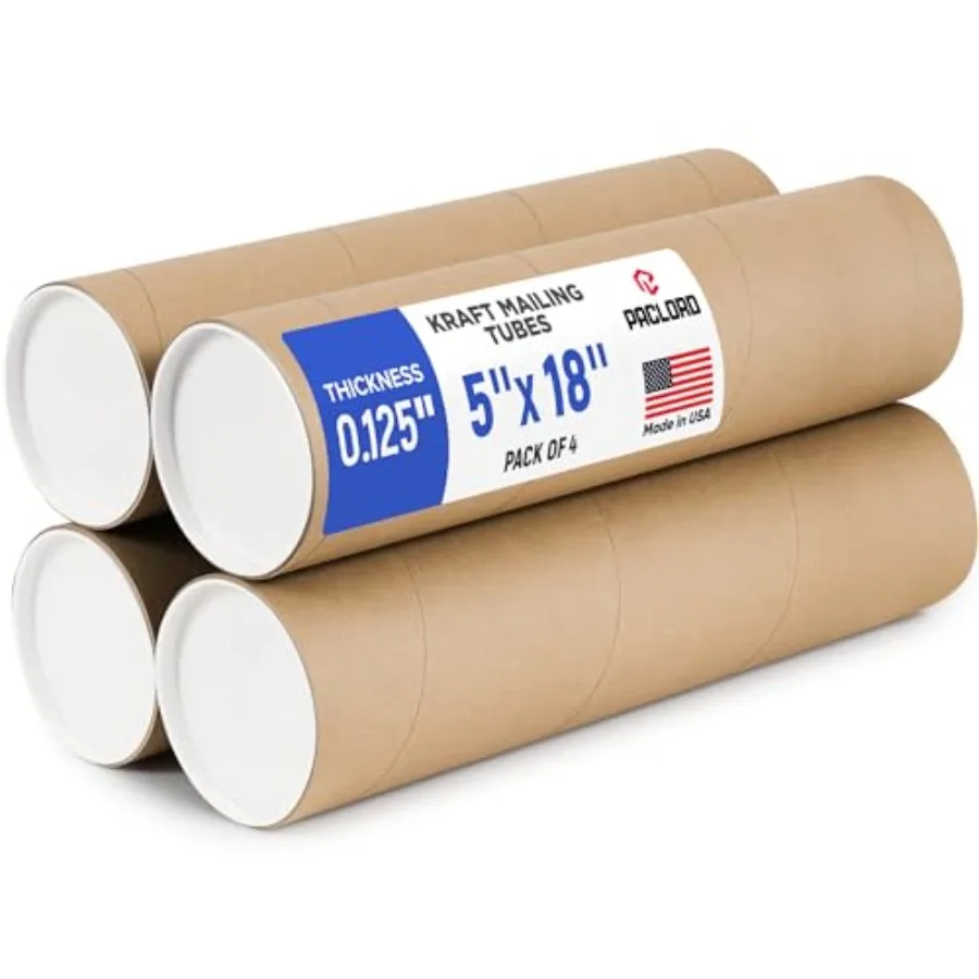 

5" x 18" Reinforced Kraft Paper Mailing Tube, Tubes with Caps Secure USPS Approved Cardboard Poster Mailer for Shipping and Sto