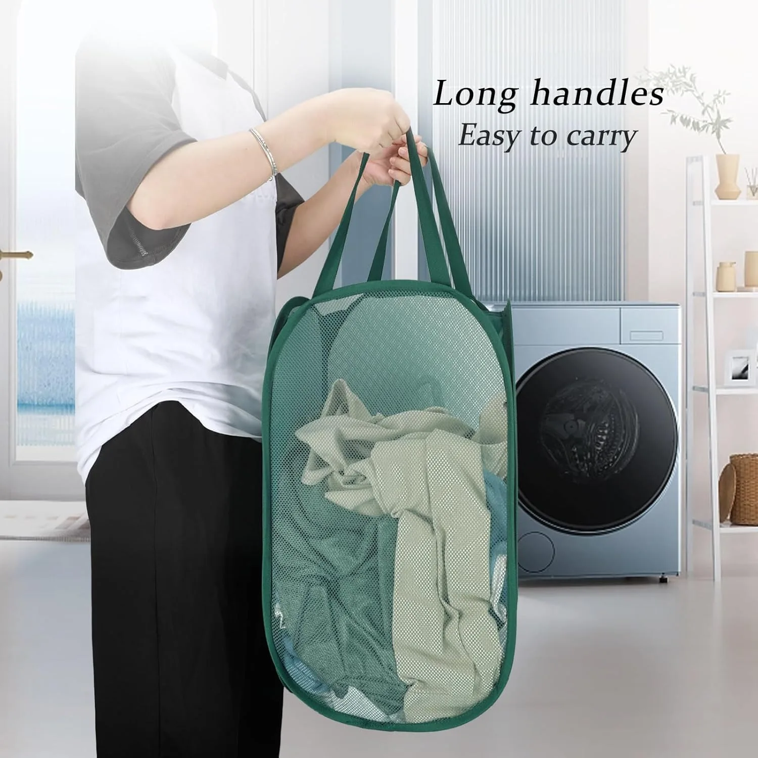 Mesh Folding Laundry Basket with Side Pockets, Ideal for Laundry, Bathroom, Kids Room, Dorm, Travel Use, Space-Saving Design