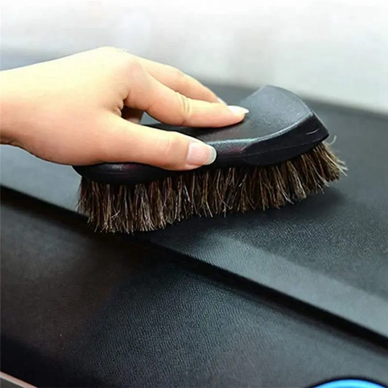 A04E-2X Cleaning Brush, Soft Horse Hair Detailing Brush Non-Slip Handle Wash Vehicle Brush For Rim Chassis, Radiator Grille