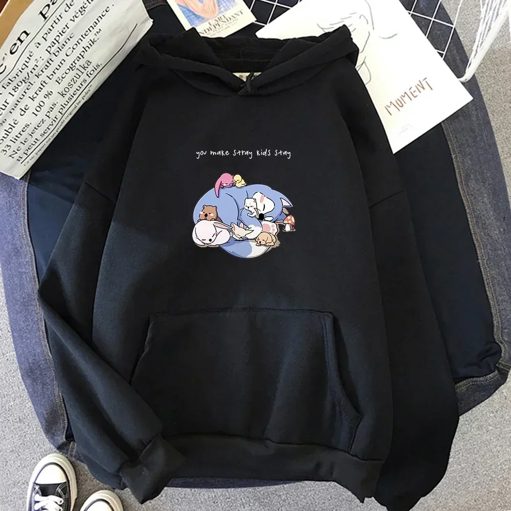 Kpop stray plus-size children's printed men's/women's hoodies, cute streetwear Harajuku hoodies, winter cartoon sports pullovers