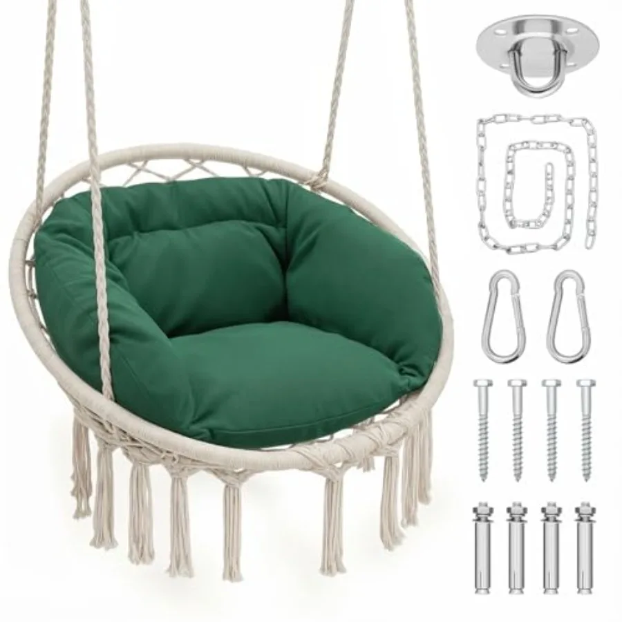 

Hanging Hammock Chair with Comfy Cushion Offer Extra Support Macrame Swing Chair Porch Hanging Chair 350 Lbs Capacity Perfect f