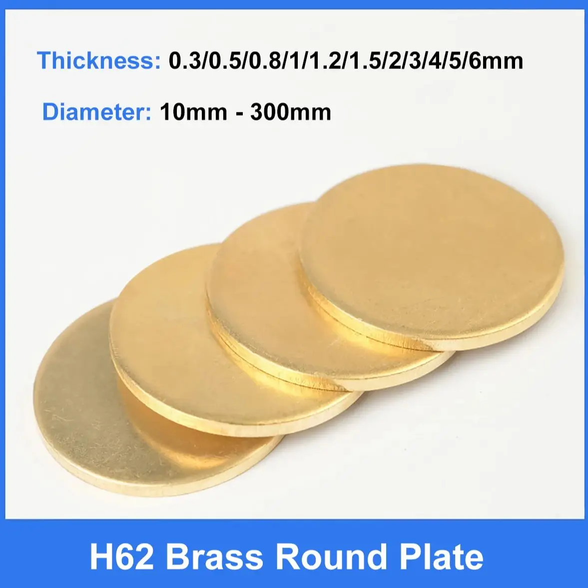 Thickness 0.3/0.5/0.8mm H62 Brass Round Plate Disc DIY Brass Pad Brass Sheet Diameter 10 15 20 25 30 35 40 45 50 55 60 65~300mm