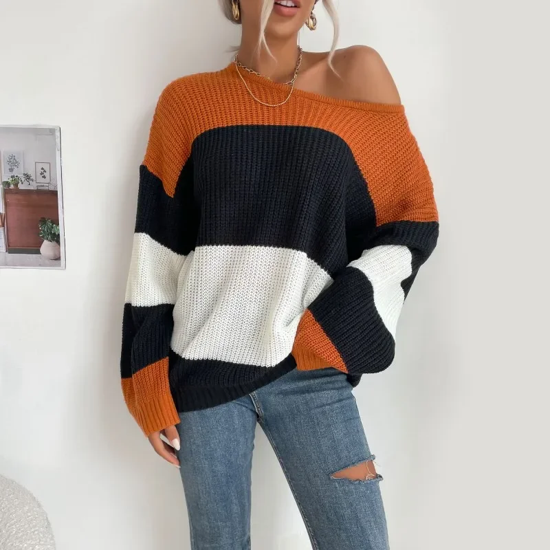 

MIEGOFCE Autumn European and American Women's Contrast Color Round Neck Knitted Pullover Sweater Women 7337