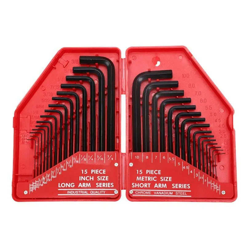

NOCM 30Pcs Hexagonal Wrench Tool Set SAE & Metric Allen Wrenches L-Shaped Mechanical Hand Tools Screwdriver Kit