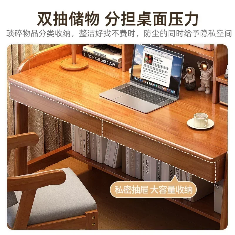 Bookshelf Integrated Bedroom Bedside Writing Desk Simple Home Desk Solid Wood Study Table