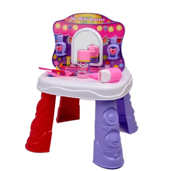 [Funny] Play house toys 2 IN 1 Kitchen set & Dresser mirror/Hair dryer/comb/Hair spray/pan/spoon/kitchen items toys girl gift