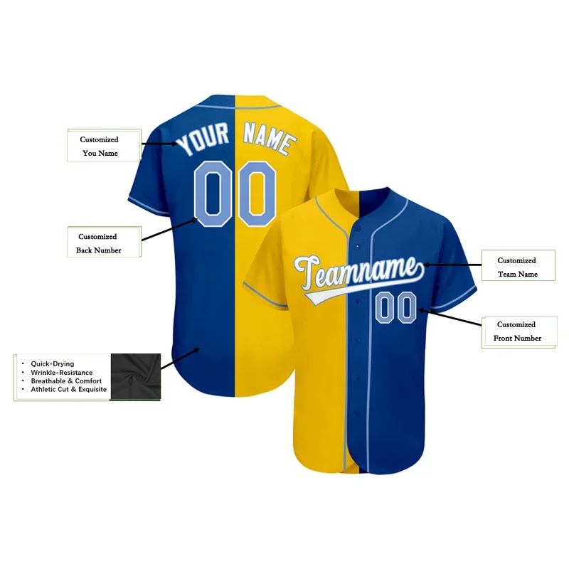 Yellow Scheme Custom Baseball Jersey Shirt 3D Printed Embroidered for Men and Women Shirt Casual Shirts Sportswear Tops