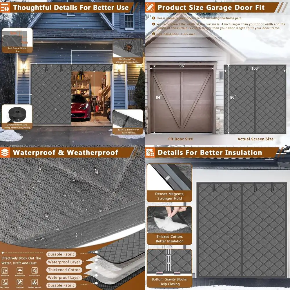 

1-Car Magnetic Insulated Thermal Curtain for 8x7ft Garage, Waterproof Cotton Cover, Gray