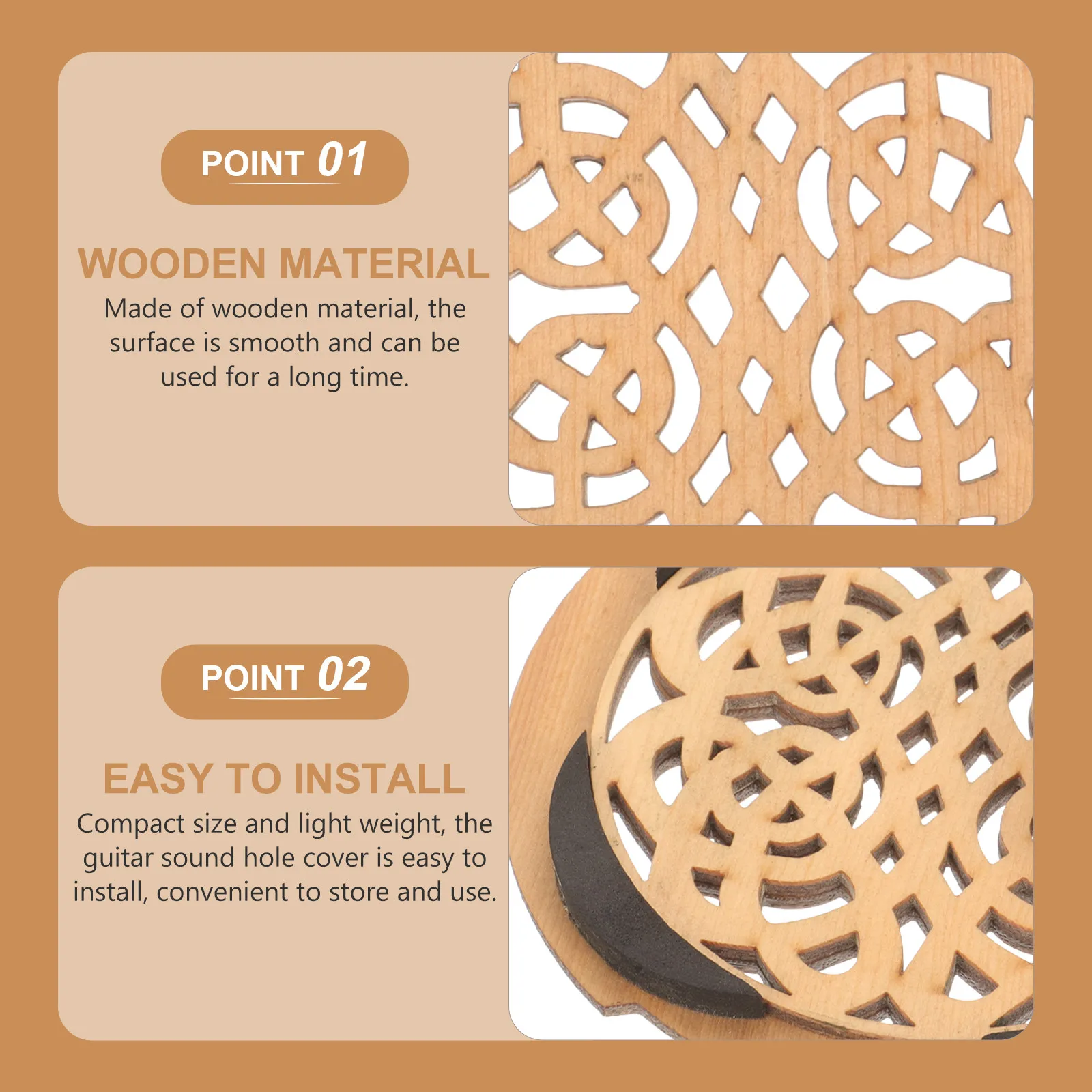 Acoustic Guitar Sound Hole Cover Wooden Sound Dampener Eliminates Feedback Compact Lightweight Smooth Surface Guitar Accessories