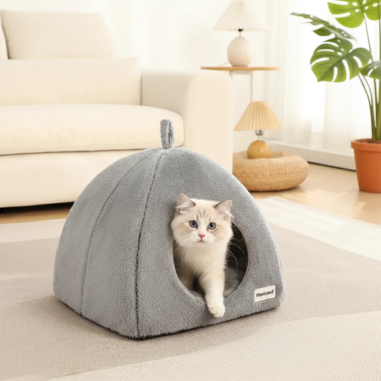 Neues Dreieckiges Geschlossenes Katzenbett Warmes Verdicktes Haustiernest Tiefschlaf-Höhlenhaus für Katzen & Kleine Hunde Katzenzelt – Detail 4