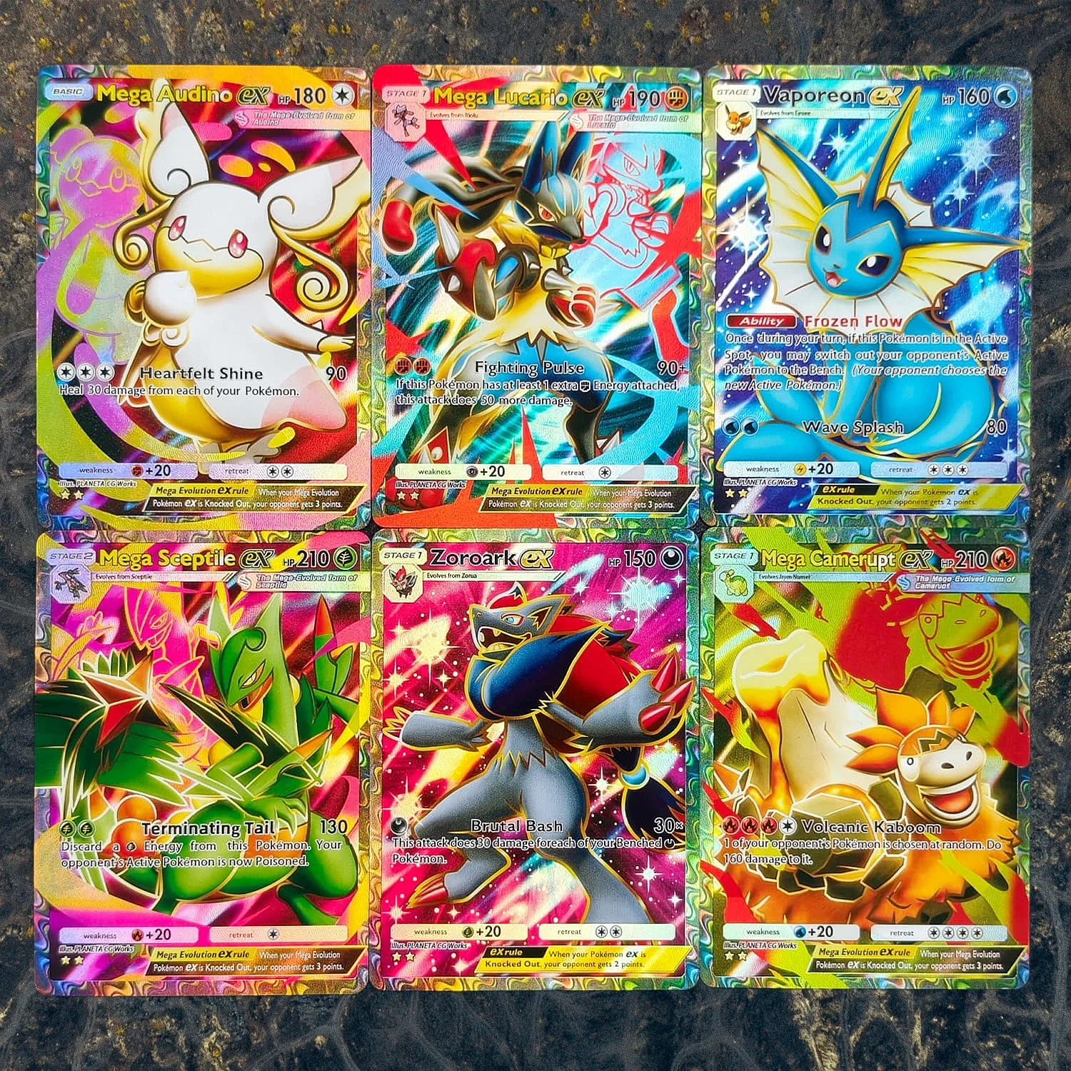 Audino Lucario Vaporeon Sceptile Zoroark Camerupt 6 Stück Sammelkarten in Sammlerqualität DIY Folien-Textur Premium Anime-Sammlungskarten