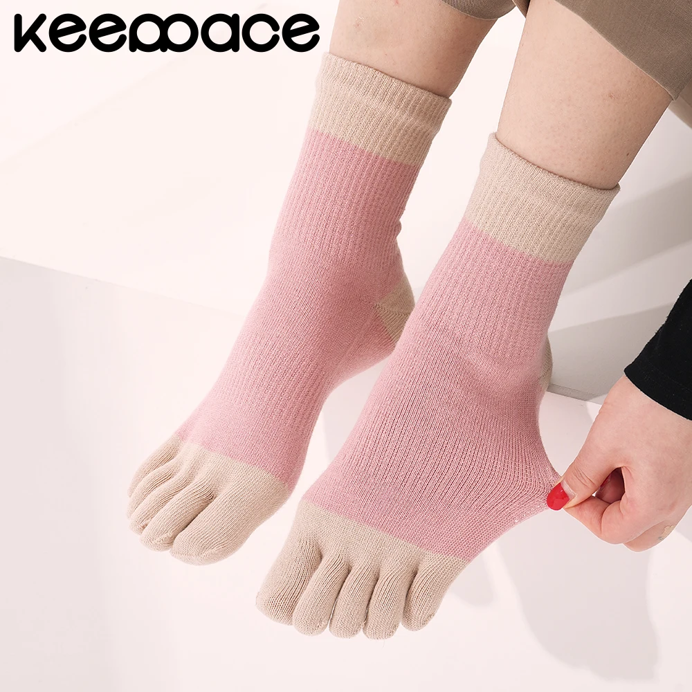 

Keeppace, 3 пары женских носков с пятью пальцами, носки для бега, дышащие носки средней длины, уличные нескользящие носки