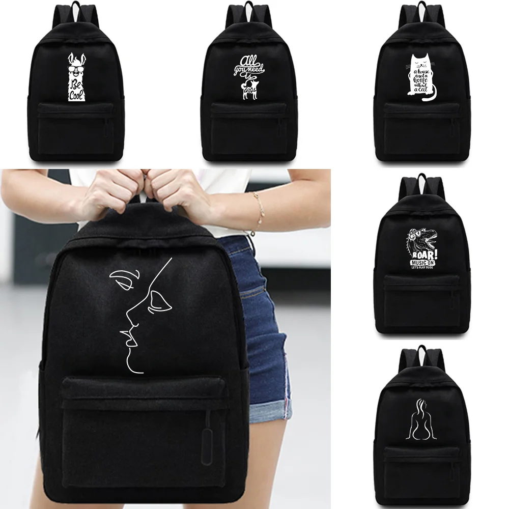 

White Picture Printing Leisure Backpack Fashion Simple Laptop Backpack Unisex Multi-functional Sports Bag.