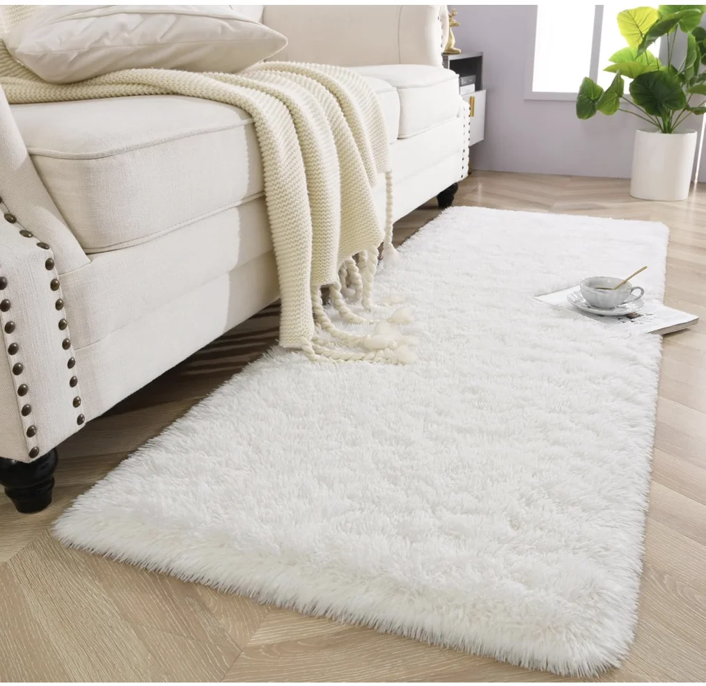 Cream White Area Rug for Bedroom Living Room Carpet Home Decor, 2x6 Cute Fluffy Rug for Apartment Dorm Room Essentials for Teen