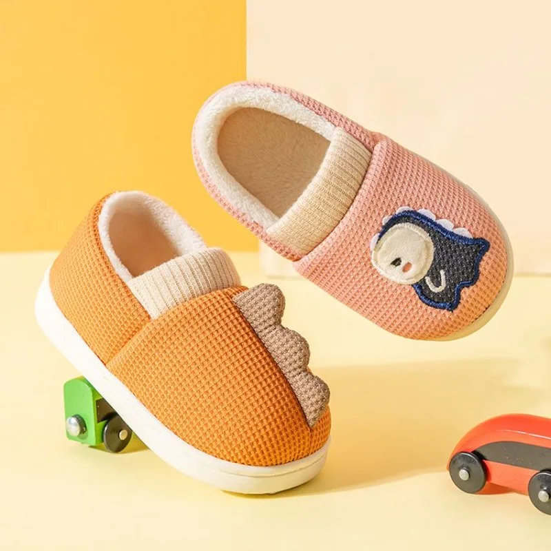 أطفال الشتاء نعال من القطن بنين بنات طفل دافئ عدم الانزلاق لطيف الكرتون ديناصور تصميم داخلي أحذية منزلية طفل الأحذية #5