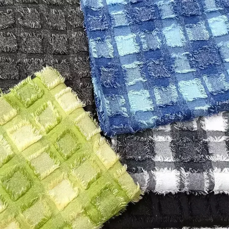 مصنع الجملة الغزل مصبوغ منقوشة قميص النسيج حك نمط الجاكار الدنيم النسيج للرجال النساء سترة الموضة