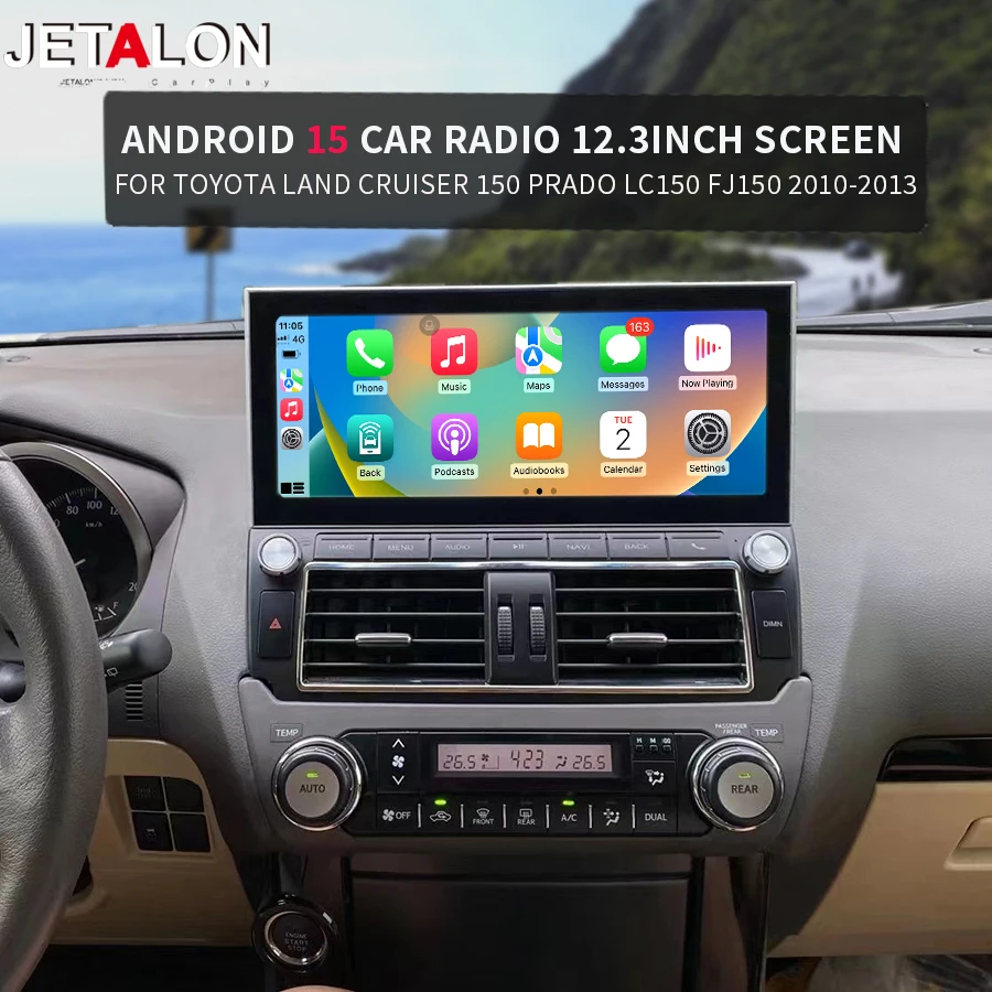 12.3inch Screen Android15 For Toyota Land Cruiser Prado 150 LC150 2014-2017 256GB Car Radio Accessory Multimedia Video PlayerGPS