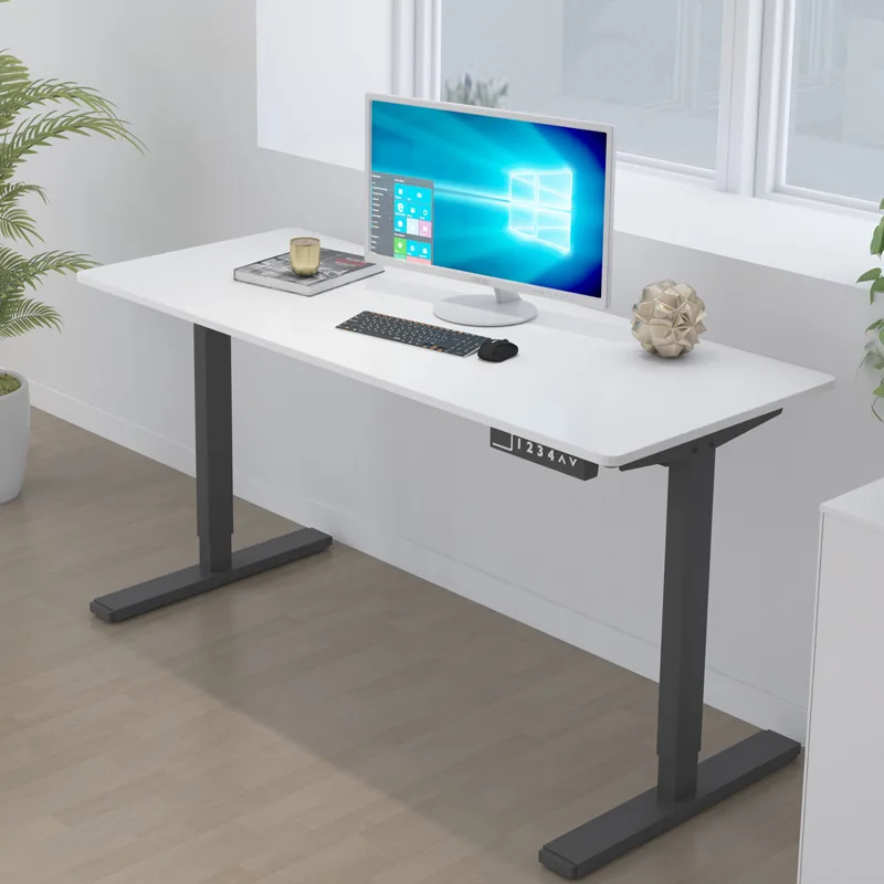 Steel Adjustable Desk Height Stand Up Ergonomic Electric Lift Table with White Oak Color