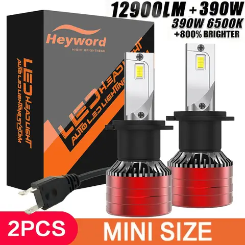 Heyword 2 pezzi faro per auto H4 H7 LED H11 9005 9006 H1 lampadine per auto 390W 129000LM lampada 6000K 12V lampadine per fari a LED