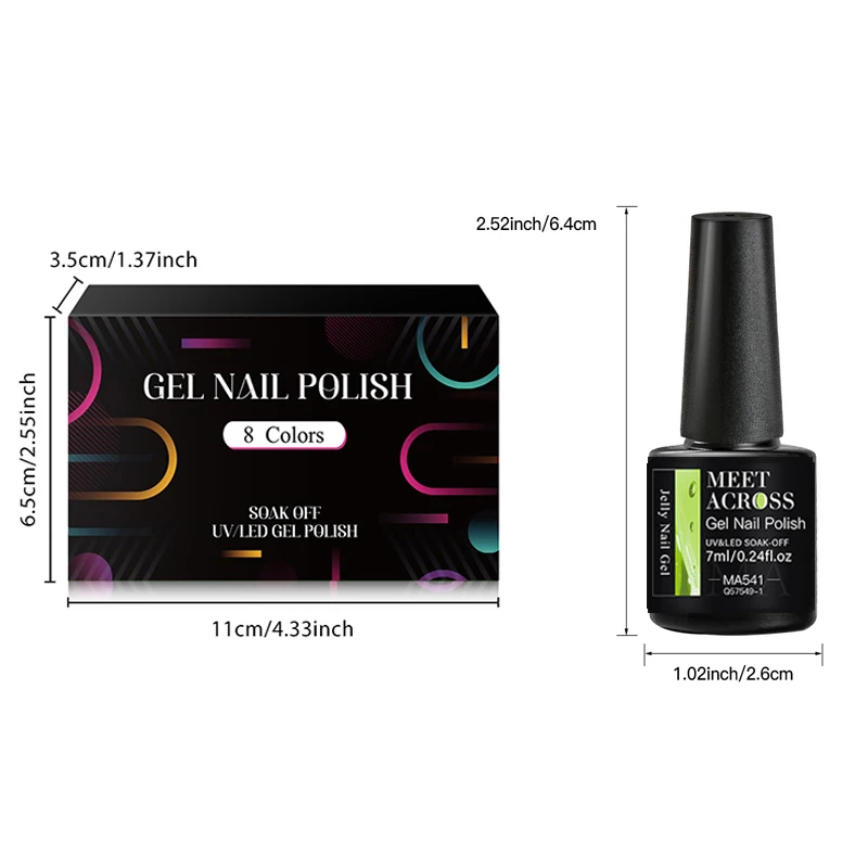 MEET ACROSS 8 Teile/schachtel Gelee Gel Nagellack Set Gelee Grün Rosa Orange Candy Farbe Gel Transparent Nail art Lack Nägel