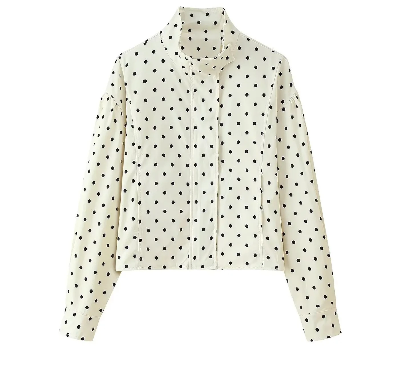 

Polka Dot Print Jacket Coat Women's Stand Collar Long Sleeved Workwear Coat Ins Hot Short Casual Female Jackets